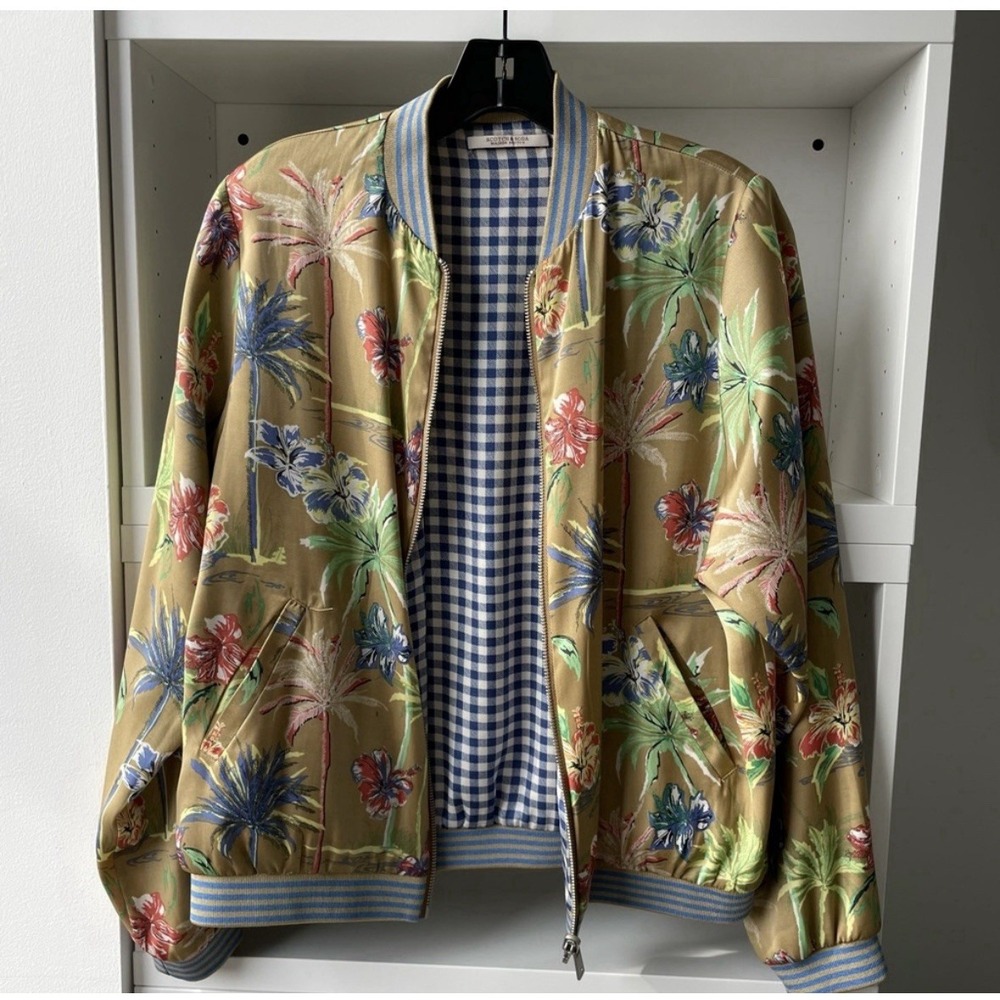 Scotch & Soda Reversible, Floral, And Plaid Bomber Jacket With Zipper Size XL